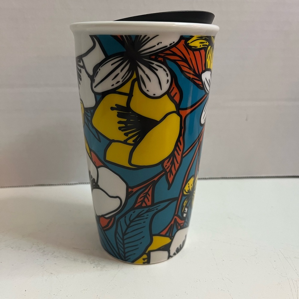 BRAND NEW Retired 2019 Starbucks Blue Poppy Floral Ceramic Travel Tumbler